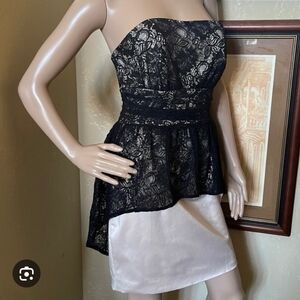 Guess Black and White Lace Strapless Dress